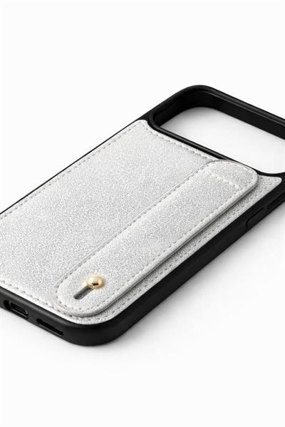 İphone 17 Pro Uyumlu Charmlı ve Harfli Deri Kılıf Gümüş