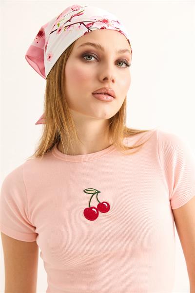 Bisiklet Yaka Kaşkorse Bluz Pembe