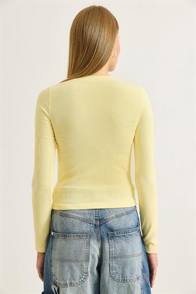 Kadın Ottoman Bisiklet Yaka Taşlı Bluz Sarı