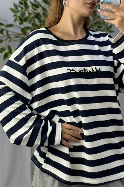 Kadın Bisiklet Yaka Oversize Sweatshirt Lacivert