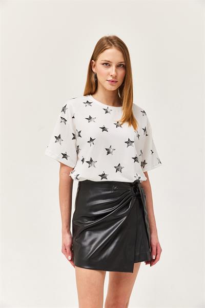 Bisiklet Yaka Oversize Tshirt Beyaz