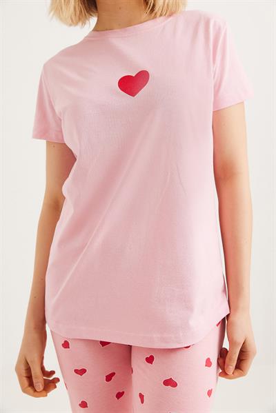 Baskılı Kısa Kol Pijama Takım Pembe