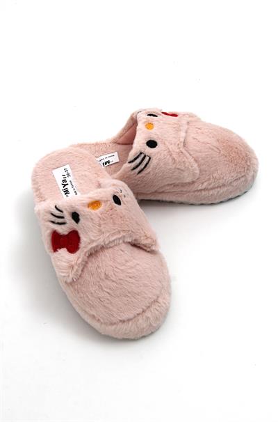 Önü Kapalı Peluş Model Kurdela Detaylı Terlik Pembe