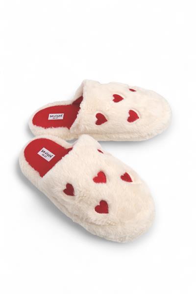 Kadın Sessiz Taban Kalp Motifli Ev Terliği