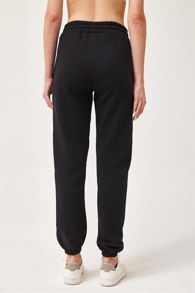 Beli Bağcıklı Paçası Lastikli Eşofman Altı Siyah	