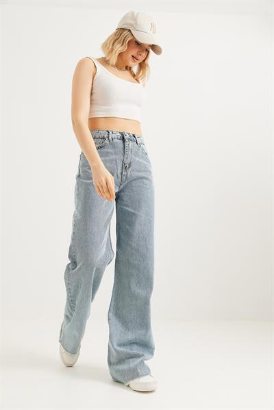 Bol Paça Rahat Kesim Kadın Jean Mavi