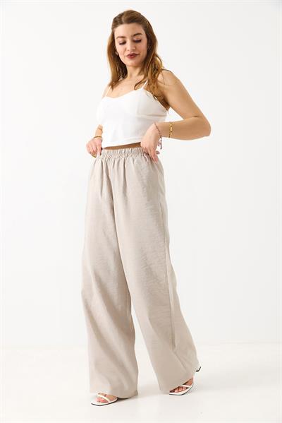 Kadın Bol Kesim Tensel Kumaş Beli Lastikli Taş