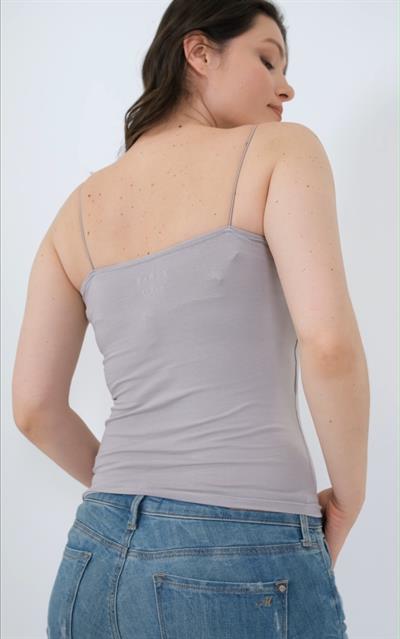 İp Askılı Uzun Crop Bluz Gri