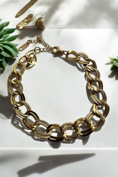 Halkalı Gold Bileklik Çelik 
