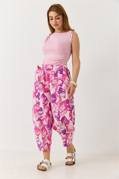Kadın Beli Lastikli Havuç Kesim Pantolon Pembe