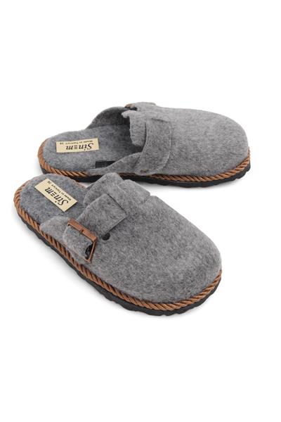 Kadın Önü Kapalı Tokalı Keçe Gri Ev Terliği