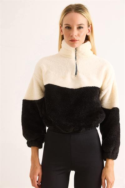 Yumuşak Beli ve Kolu Lastikli Fermuarlı Polar Swet Siyah