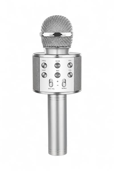 Karaoke Mikrofon Bluetooth Hoparlör Hafıza Kartı Usb Aux Giriş Destekli Gri