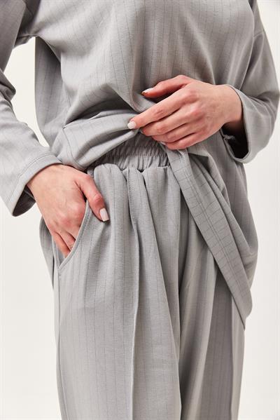 Rahat Kesim Bisiklet Yaka İkili Takım Gri