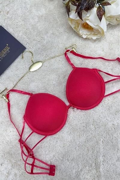 Kadın Destekli Push-up Taşlı Biyeli Micro Sütyen Kırmızı