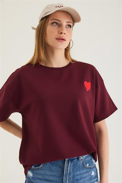 Bisiklet Yaka  Kısa Kol Basic Tshirt  Bordo