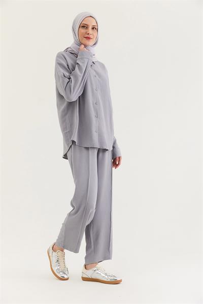 Gömlek Pantolon Bürümcük Kumaş Takım Gri
