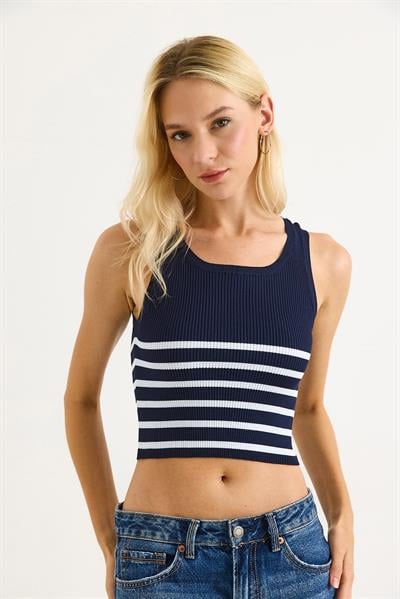 Triko Askılı Lacivert Crop