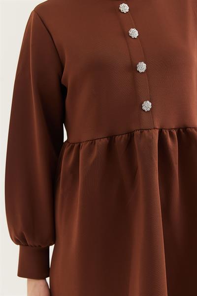Taş Düğmeli Scuba İkili Takım Kahverengi