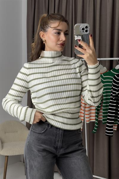 Yarım Balıkçı Yaka  Mevsimlik Triko Kazak Haki