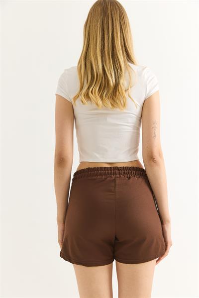 Oysho Baskılı Beli Lastikli Şort Kahverengi