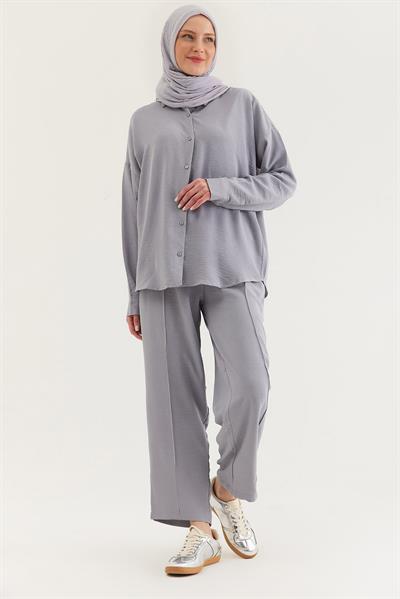 Gömlek Pantolon Bürümcük Kumaş Takım Gri