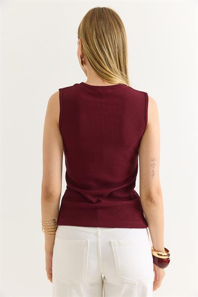 Bisiklet Yaka Gold Düğmeli Ottoman Fitilli Bluz Bordo