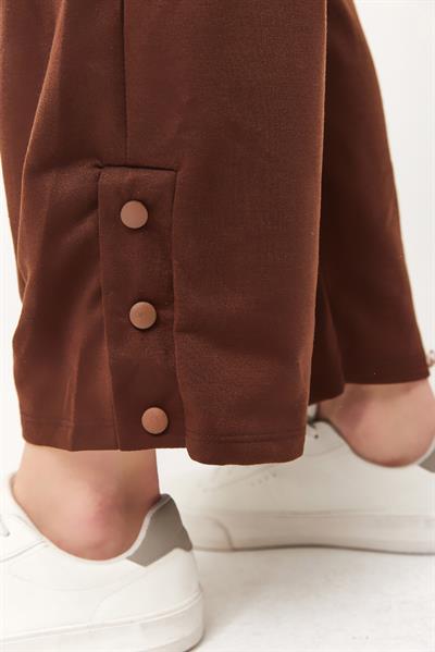 Yaka Fermuarlı Kol Detaylı  İkili Takım Kahverengi
