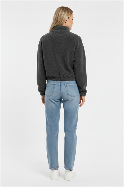 Kadın Yarım Fermuarlı Altı Büzgülü Antrasit Sweatshirt
