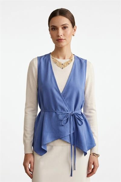 Kadın Çapraz Bağlamalı Kolsuz Yelek Mavi