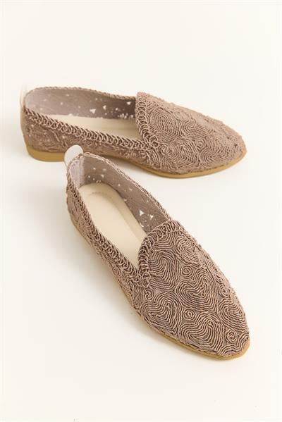 Örgü Model Kadın Babet Ayakkabı Vizon