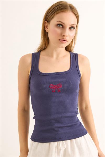 Fiyonk İşleme Fitilli Bluz İndigo