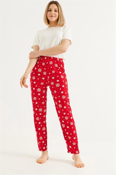 Beli Lastikli Kadın Pijama Altı Kırmızı