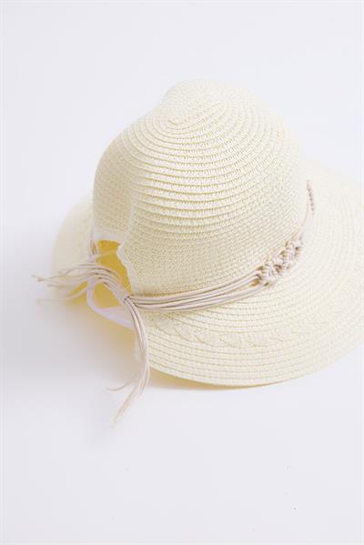 Daire Hasır Kadın Plaj Havuz Bahçe Şapkası Krem