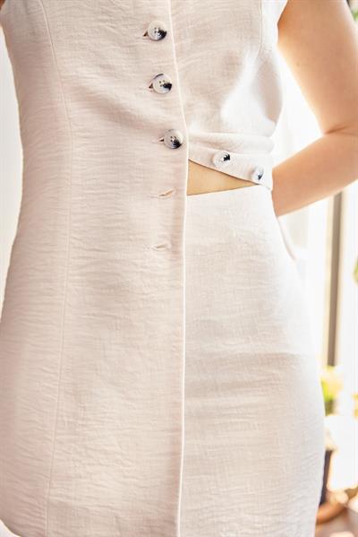 Sıfır Kol Tasarım Etekli İkili Takım Beyaz