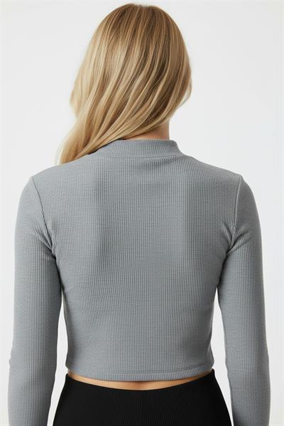 Kadın Fitilli Dekolteli Bluz Antrasit