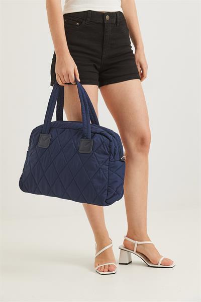 Kapitone Kumaş Cüzdanlı  El Ve Omuz Çantası Lacivert