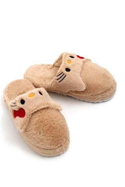 Önü Kapalı Peluş Model Kurdela Detaylı Terlik Kahverengi