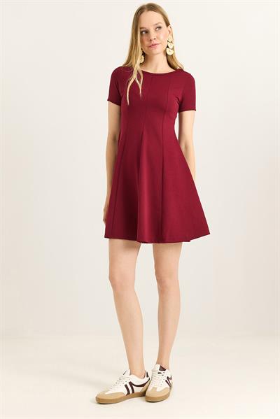 Trend Mini Kloş Elbise Bordo