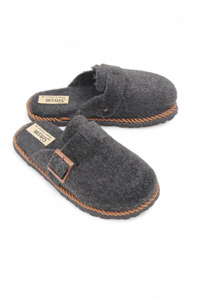 Kadın Önü Kapalı Tokalı Keçe Füme Ev Terliği