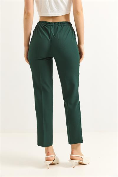 Beli Lastikli Kısa Paça Double Krep Pantolon Koyu Yeşil