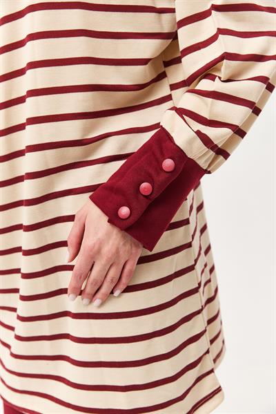 Yaka Fermuarlı Kol Detaylı  İkili Takım Bordo