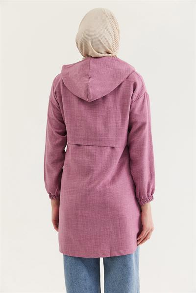 Araboy Kapşonlu Keten Kap Gül Kurusu