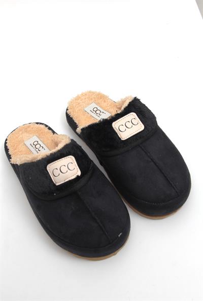 Kadın İçi Yünlü Kışlık Siyah Ev Terliği