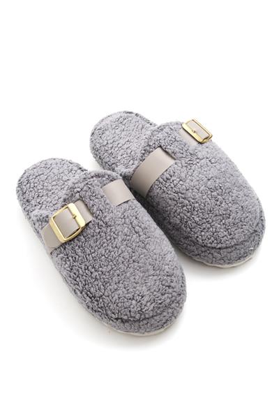 Kadın Kışlık  Tek Tokalı Gri Ev Terliği