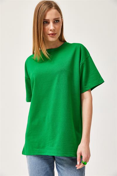 Basic Bisiklet Yaka Tshirt Yeşil