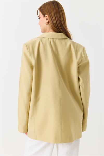 Kadın Oversize Tek Düğmeli Astarlı Blazer Ceket Soft Hardal