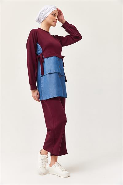 Kot Garnili Bağlamalı İkili Takım Bordo