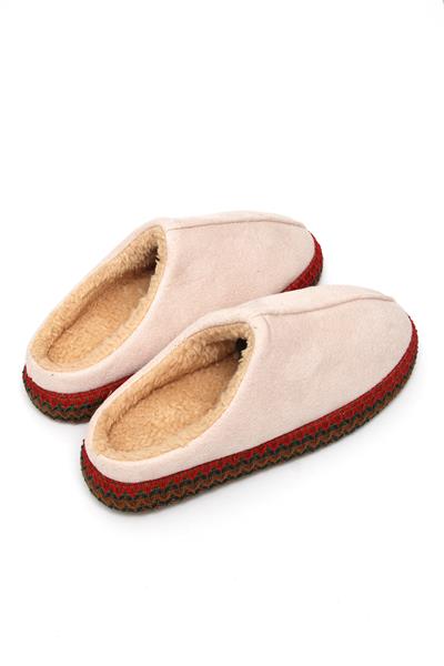 Nakışlı İçi Tüylü Kadın Ev Terliği Bej