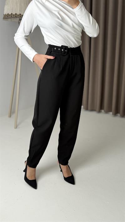 Yüksel BeLl Kemerli  Kumaş Pantolon Siyah